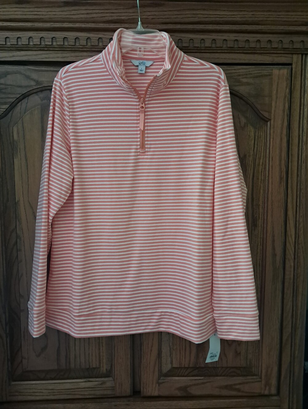 Croft & Barrow Orange and White Striped Quarter-Zip Pullover Womens Sz Large NWT